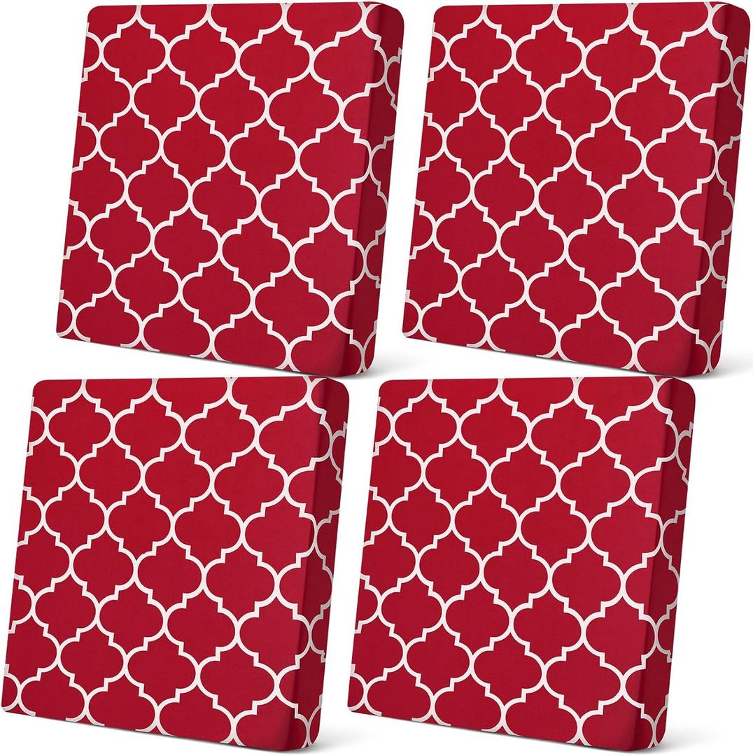 Newwiee 4 Pcs Waterproof Outdoor Cushion Covers for Patio Furniture Stretch Outdoor Couch Cushion Covers Replacement Moroccan Pattern Chair Seat Sofa Slipcovers Soft Flexibility Protector(Red)
