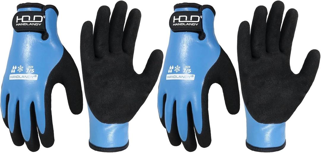 Waterproof Winter Work Gloves Men Women,Cold Weather Insulated Work Gloves Thermal Liner Superior Grip Latex Coating Warm for Outdoor (Small-2 Pairs, Sky Blue)