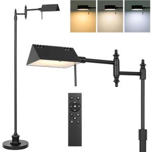 Bairth Dimmable Pharmacy Floor Lamp with Remote, 17W LED Reading Floor Lamp with 360Swing Arm, 3 Color Temperature, Height Adjustable Black Standing Task Lamp for Living Room, Bedroom, Black