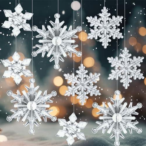 Soaoo 45 Pcs Christmas Acrylic Snowflake Ornaments Crystal Snowflake Decoration Ornaments Assorted Size Winter Table Scatter Xmas Tree Hanging Pendant for DIY Craft Party Favor (Clear)