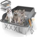 XXXL Stainless Steel Sifting Litter Box with Lid, 28'' L 20'' W Extra Large Sifting Cat Litter Box for Pine Pellets & Big Cats & Multiple Cats, Metal Pellet Sifter Litter Pan System for Odor Control
