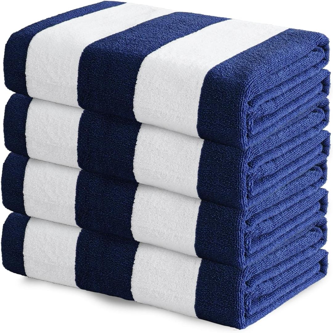 Exclusivo Mezcla 5 Pack Beach Towels, Large Microfiber Striped Beach Bath Pool Towel Set for Kids and Adults, Lightweight and Absorbent, 30x60 Inches, Navy
