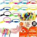UpBrands 48 Fidget Toys Friendship Zipper Bracelets 7 ½”, Party Favors for Kids, Sensory Bulk Set Neon Colors, Kit for Valentines, Birthday, Goodie Bag, Easter Egg Basket Stuffers, Pinata Fillers