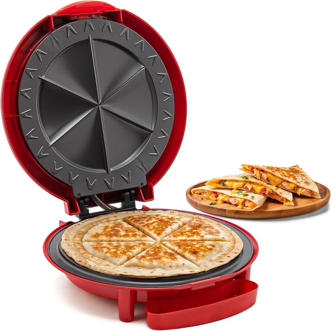 Elite Gourmet EQD118 Electric NonStick 11" Quesadilla Maker, EasySlice 6Wedge, Grilled Cheese Corn Flour Tortilla Snacks, Red