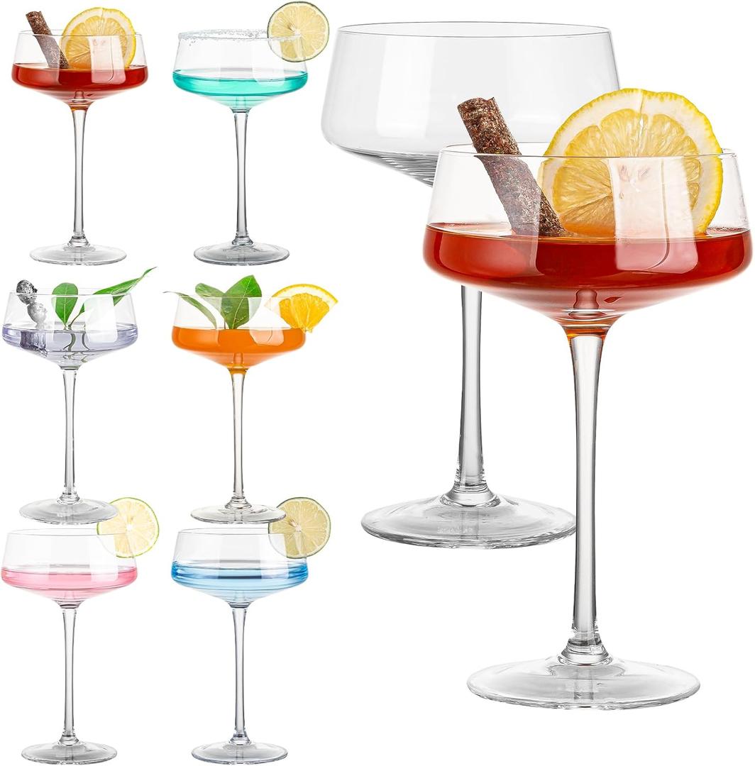 Crystal Martini Glasses Set of 6, 11 oz Coupe Glasses, Classic Cocktail Glasses, Elegant Hand Blown Crystal Manhattan Goblet for Bar, Martini, Cosmopolitan, Gimlet