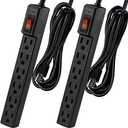 Power Strip Surge Protector 10 FT - 6 Outlets Surge Protector, 1875W/15A 90 Joules, Overload & Surge Protection, Wall Mount for Home Office, ETL Listed Black, 2 Pack