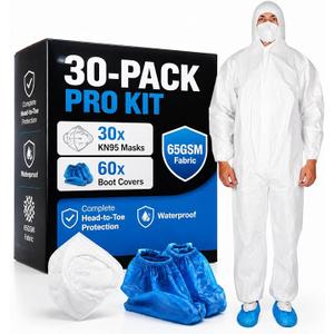 Disposable Hazmat Suit with Mask & Booties - Waterproof Coveralls for Men Women, Full Body Protection Tyvek Suit, 2XL