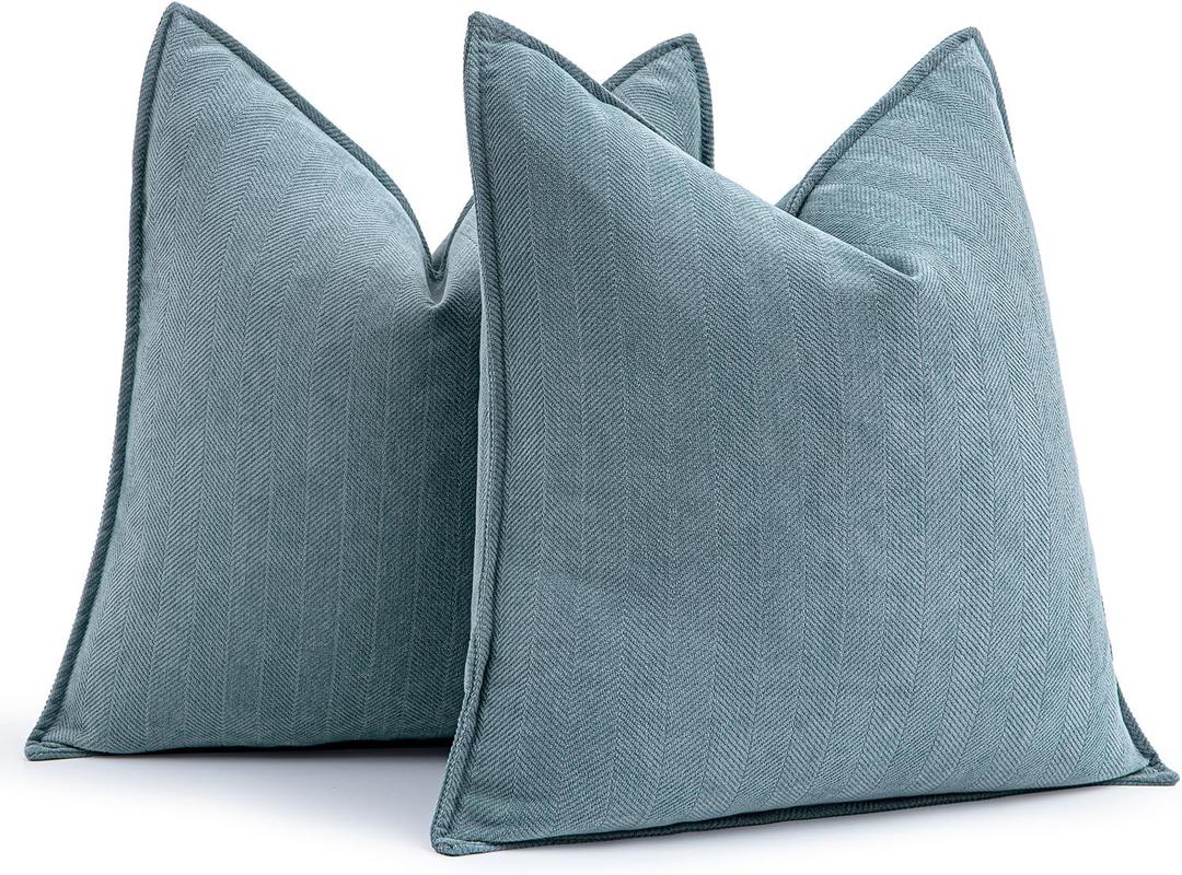 MIULEE Pack of 2 Dusty Blue Decorative Pillow Covers 20x20 Inch Soft Chenille Luxurious Couch Throw Pillows Farmhouse Cushion Covers with Elegant Design for Sofa Bedroom Living Room Home Decor (20" x 20" (Pack of 2))