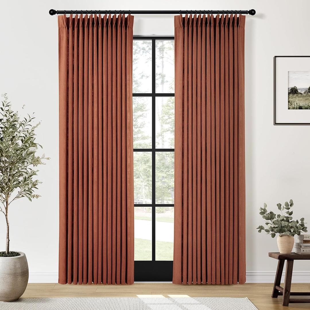 Terracotta Burnt Orange Thick Linen Curtains Pinch Pleated 84 Inch Length 2 Panels for Living Room Bedroom Semi Sheer Light Filtering Heavy Linen Drapes (40"W x 84"L (Pack of 2))