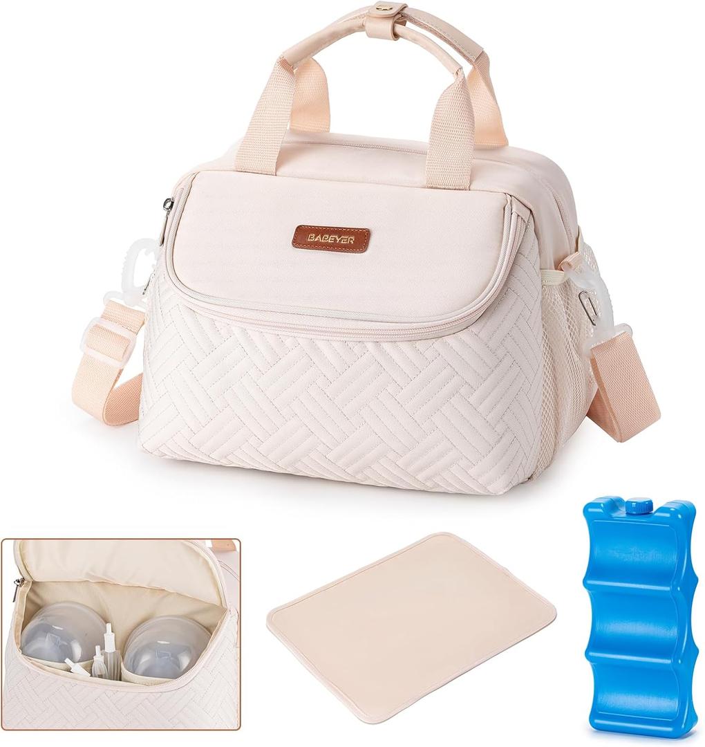 Breastmilk Cooler Bag with Ice Pack Fits 6 Baby Bottles up to 9 Ounce, Wearable Breast Pumps Cooler Bag for Nursing Mom Daycare, Work, Travel- White