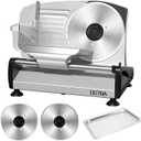 OSTBA Meat Slicer with Quiet DC Motor, 200W Electric Deli Slicer, Dual 7.5'' Stainless Steel Blades, 0-15mm Adjustable Thickness, Easy to Clean, Ideal for Meat, Cheese, Bread, and Vegetables (Silver)