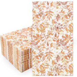 Whaline 80Pcs Fall Leaves Guest Napkins Orange Autumn Leaves Disposable Dinner Hand Towel Paper Napkins for Bathroom Thanksgiving Party Table Supplies