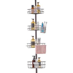 VEVOR Corner Shower Caddy Tension Pole, 4 Tier Adjustable Rustproof Organizer Shelves for Bathroom & Washroom, 42-114inch High, Bronze