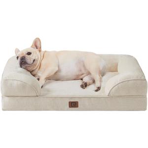 EHEYCIGA Orthopedic Dog Bed for Small Dogs, Waterproof Memory Foam Small Dog Beds with Sides, Non-Slip Bottom and Egg-Crate Foam Medium Pet Couch Bed with Washable Removable Cover, Beige (24.0"L x 18.0"W x 6"Th)