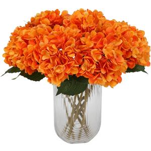 Tifuly Orange Hydrangea Artificial Flowers - 5 pcs Realistic Single 18.7 in Long Stem Fake Silk Hydrangea Bouquets for Party Wedding Centerpieces Home Office Decor