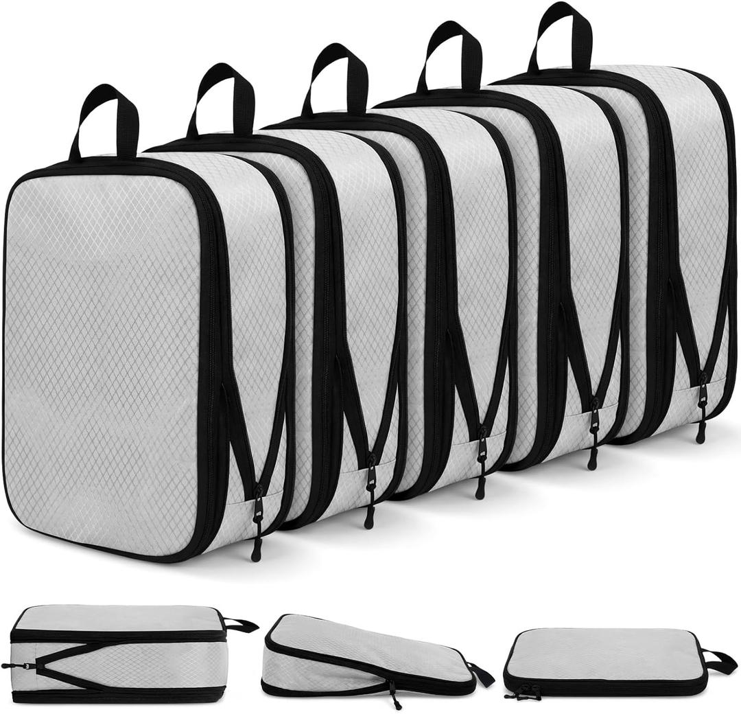 5 Pack Compression Packing Cubes for Travel Space Saving Cubes Luggage Organizer for Suitcase(Gray,L)
