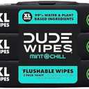 DUDE Wipes - Flushable Wipes - 3 Pack, 144 Wipes - Mint Chill Extra-Large Adult Wet Wipes - Vitamin-E, Aloe, Eucalyptus & Tea Tree Oils - Septic and Sewer Safe