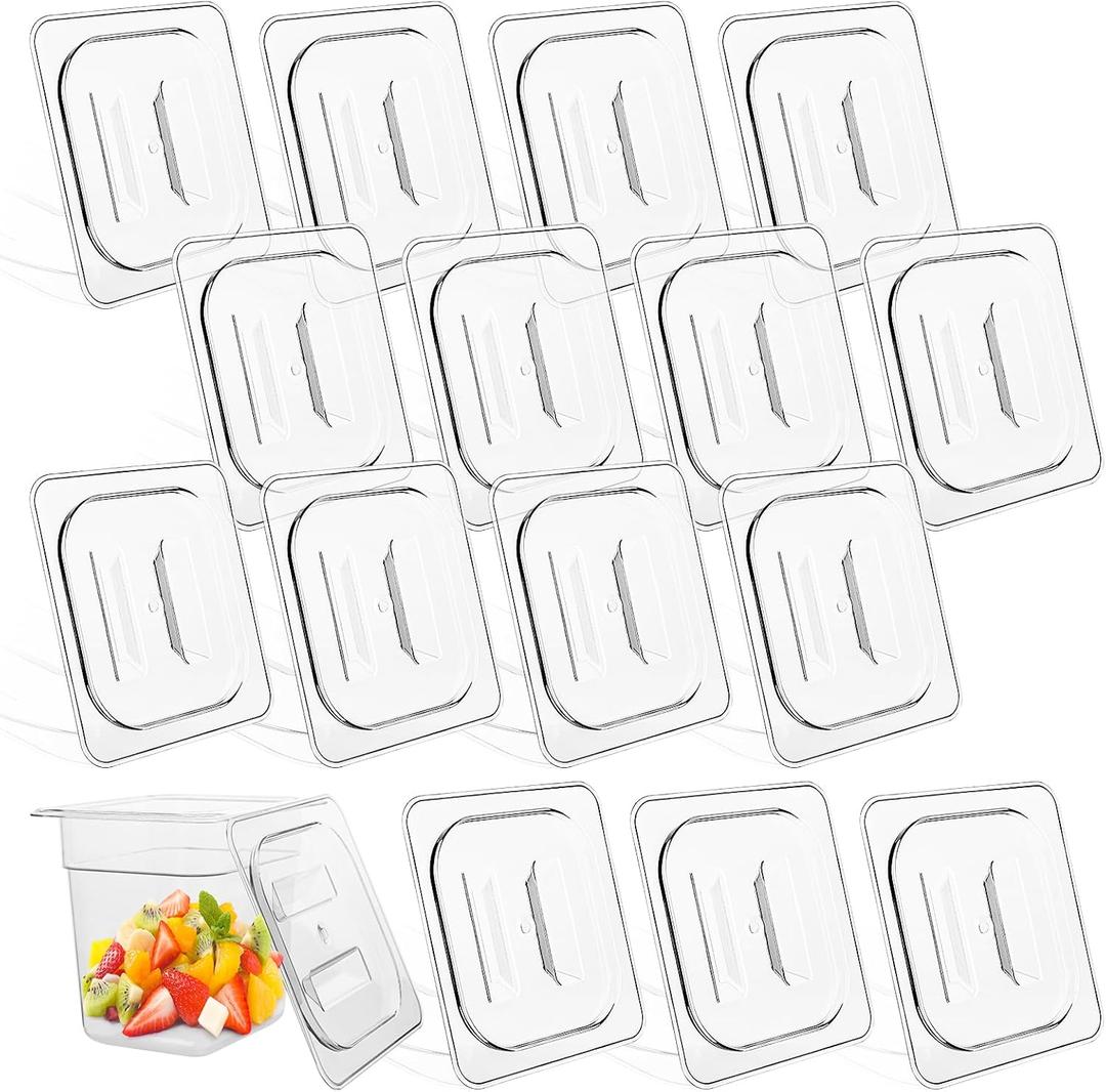 15 Pcs Polycarbonate Food Pan Lids with Handle 1/6 Size Hotel Pan Clear Steam Pan Covers for Restaurant Hotel Commercial - Food Storage Containers Covers