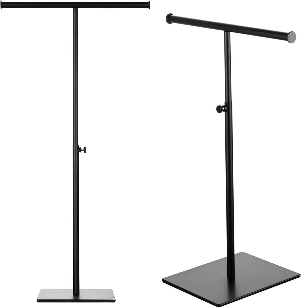 T Bar Display Stand - Set of Two Tabletop Purse Display Stand - Adjustable Height Double Hook Hanging Jewelry Stands for Long Necklaces (Black)