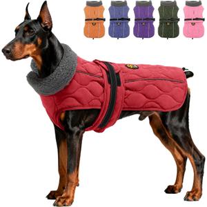 Dog Coat Winter, Waterproof Quilted Dog Jacket for Cold Weather, Reflective Adjustable Puppy Winter Coat, Warm Turtle-Neck Pet Fleece Snow Jacket for XX-Large Dogs, New Red XXL