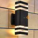 DASTOR Dusk to Dawn Outdoor Wall Light, 3000K Warm White Up and Down Light Outdoor Wall Sconce, Square Aluminum Exterior Light Fixture for Porch Patio Garage (2 Layer-1Pack, Black)