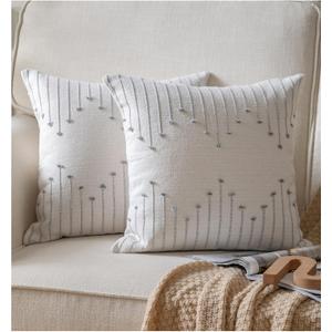Caflife Boho Throw Pillow Covers 18x18 Set of 2 Decorative Pillows for Bed, Neutral Pillow Covers Beige with Grey Line Throw Pillows for Modern Farmhouse Couch Sofa Living Room Outdoor