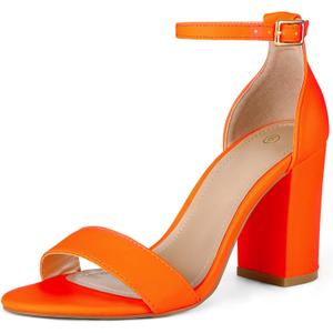 COASIS Women's Chunky Block Heels Open Toe Ankle Strap 3.5 Inch Heeled Sandals (8, Neon Orange)