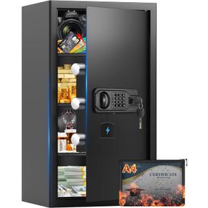 6.5 Cuft Large Fireproof Safe, Home Safes with Fireproof and Waterproof Bag, Digital Security Document Safe with 3 Removable Shelves, Programmable Keypad and Led Light, for Money Jewelry Valuables