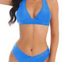 Bikini Sets for Women Two Piece Womens Swimsuits Sexy Adjustable Halter Tops Bathing Suit High Cut Bikini (Blue, XL)