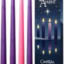 CANDWAX 10 Inch Advent Taper Candles Set of 4 - Long Burning Dripless Unscented Tapers - Perfect for Advent Wreaths, Christmas Décor - 3 Purple Tapers, 1 Pink Tapered Candle