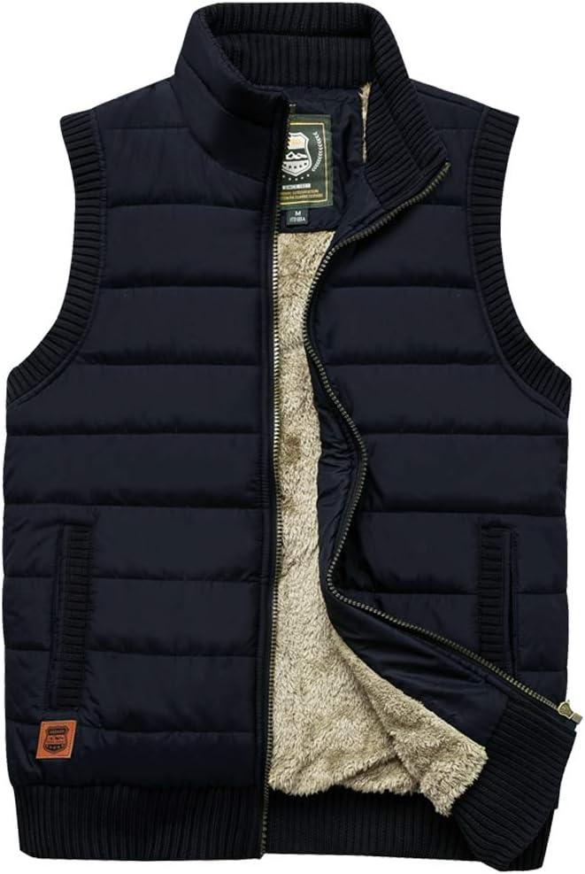 Vcansion Men's Outdoor Stand Collar Fleece Jacket Vest Casual Padded Vest Coats (Black, S)