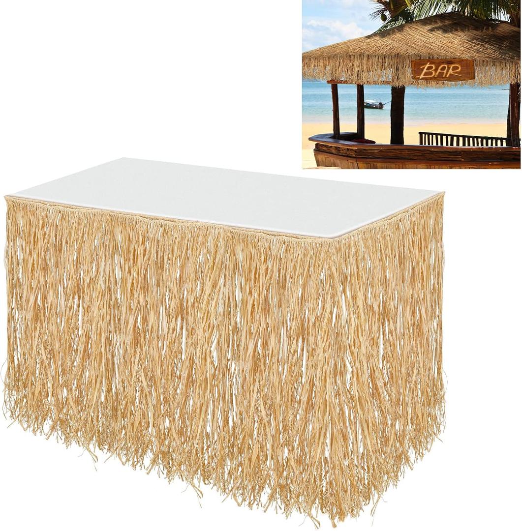 Natural Raffia Table Skirt Luau Grass Table Skirt Raffia Beach Fringe Decoration for Tropical Birthday Party Tiki Bar, Chair Skirt, Deck Skirt, Luau Tropical Hawaiian Party Table Decorations
 (108 x 30 Inch) Natural Raffia Table Skirt Luau Grass Table Skirt Raffia Beach Fringe Decoration for Tropical Birthday Party Tiki Bar, Chair Skirt, Deck Skirt, Luau Tropical Hawaiian Party Table Decorations
 (108 x 30 Inch)