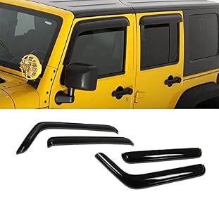 ZZDSNJ Tape-On Window Visors 4-Piece for 2007-2018 Jeep Wrangler 4-Door (JK) Sun Rain Guard Shield Shade Smoke 94249