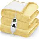 greenoak Heated Blanket Electric Throw 50"X60", Heating Blankets with 10 Heat Levels 8 Hours Auto-Off, Soft Flannel Sherpa Fluffy House Warming Gifts for Grandma Seniors Mom,Cream Yellow