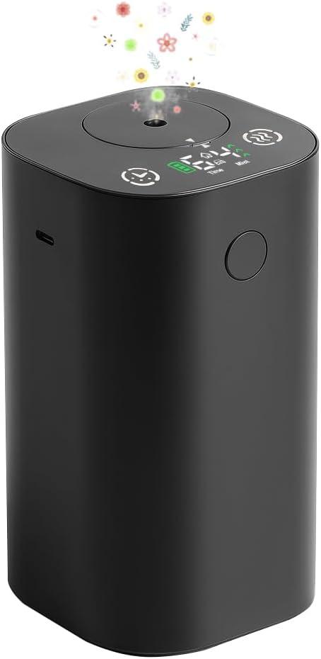 Waterless Essential Oil Diffuser, 20mL Rechargeable Nebulizing Diffuser with 4 Timers & 4 Mist Levels, Rechargeable Diffuser for Home, Office, Bedroom, Hotel, Travel (Black)