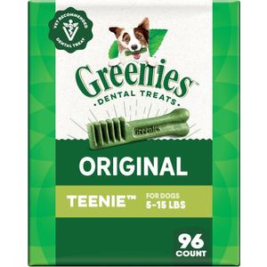 Greenies Veterinarian-Recommended Adult Natural Dental Dog Treats Teenie Size, Dog Dental Chews, Original Flavor, 27 oz. Pack, 96 Count