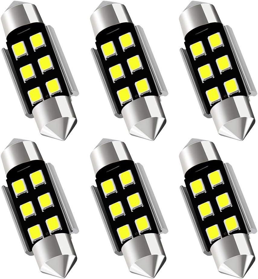 AUXLIGHT 6418 6411 DE3425 C5W DE3423 36MM 1.42Festoon Canbus Error Free LED Interior Light Bulbs 6000K Xenon White, Super Bright 6SMD Chips for Dome Map Door Courtesy License Plate Lights (Pack of 6)