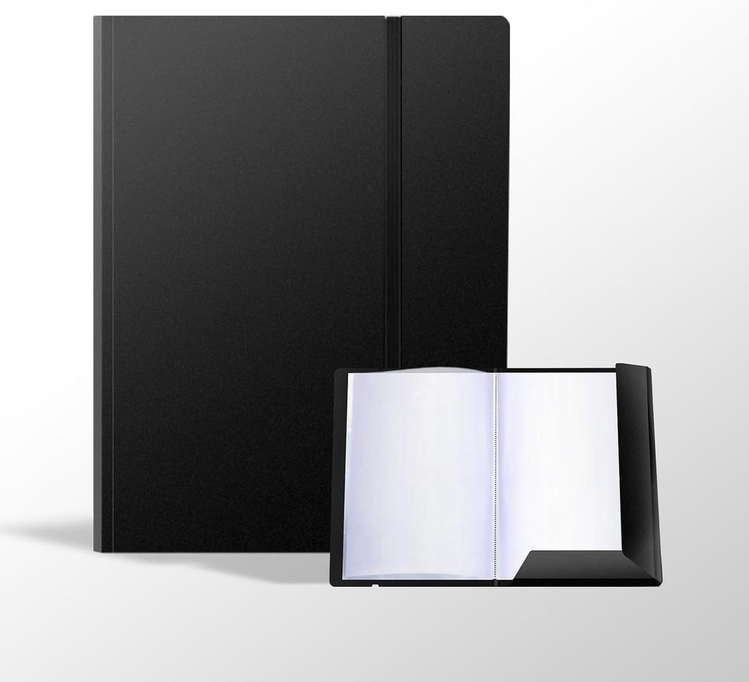 FRETONBA 30 Pocket Presentation Binder with Plastic Sleeves, Displays 60 Pages, 9x12 Art Portfolio Folder with Clear Sheet Protectors & Elastic Band, Document Organizer for A4/Letter Size, Black