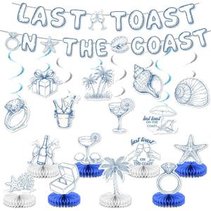 Last Toast on the Coast Bachelorette Party Decorations Beach Theme Banners Hanging Swirls Honeycomb Centerpieces for Blue Bachelorette Coastal Summer Bridal Shower Bride to Be Wedding Party Supplies