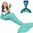AmyHomie Mermaid Tail Blanket, Girls Mermaid Blanket for Kids Soft Crochet Sleeping Bag, Mermaid Gift for Christmas(ScaleMint,Kids)
