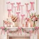 24 Pcs Pink Vintage Velvet Bows Ornaments, 5x10 Inch Luxury 3 Assorted Widths for Baby Shower Bridal Christmas Birthday Valentine's Day, Reusable Coquette Room Wall Backdrop Photo Decor