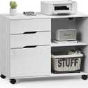 9 x DUMOS Lateral File Cabinet with 3 Drawers Rolling Filing Cabinets Under Desk Storage Printer Stand Wood Organizer with Wheels Adjustable Shelf for Office Home Small Space, White