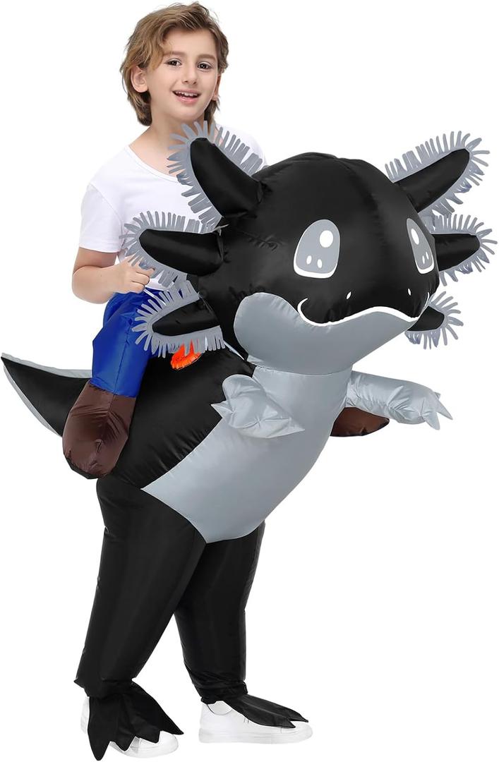 Stegosaurus Inflatable Axolotl Costume for Kids Halloween Costumes Kid Blow Up Costume Ride on Axolotl Costumes for Girls Boys Cosplay Party, Black, One Size fit for Most Kids