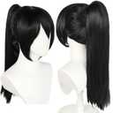Long Black Ponytail Wig with Bangs for Women Peluca Negra Straight Black Ponytail Wig Synthetic Wigs Anime Detachable Clip-on Ponytait Black Cosplay Wigs for Halloween Costume Party+Hair Cap