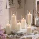 12PCS Hurricane Candles Set with Glass Cylinders – White Unscented Pillar Candles in Glass, 3 Size Mixed Glass Pillar Candle Holder, Windproof Elegant Table Centerpiece for Home, Wedding, Party Decor