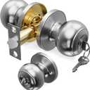 1 Pack Door Knob with Lock and Key, Keyed Entry Door Knobs, Brushed Nickel Interior and Exterior Round Ball Door Lock for Bedroom
