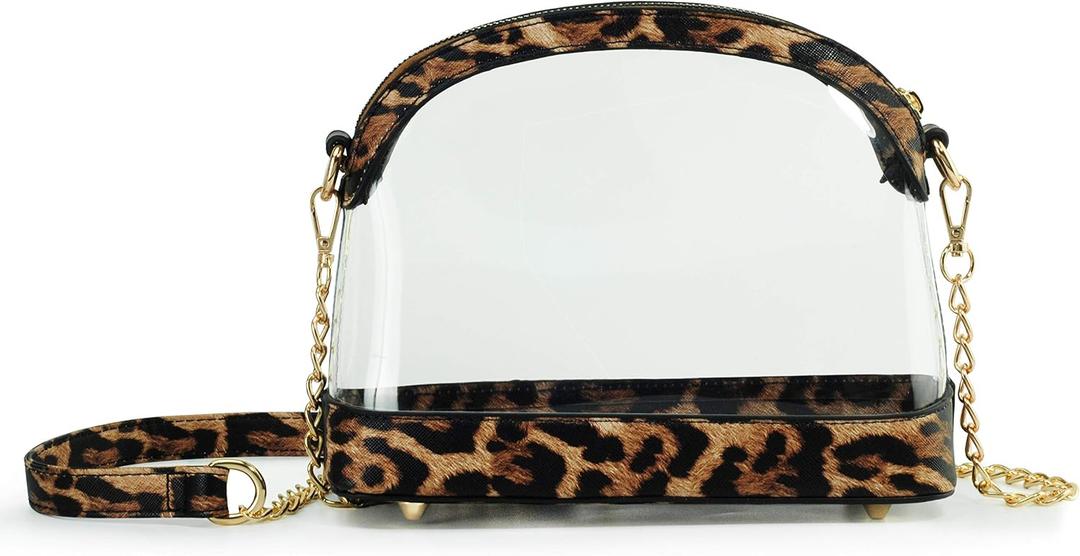 Clear Cross Body Bag with Vegan Leather Trim Stadium Approved Women Shoulder Handbag