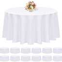 12 Pack Round Tablecloth 90 Inch - White Polyester Tablecloth for Round Table, Premium Stain and Wrinkle Resistant Washable Fabric Table Cover for Wedding Party Banquet Restaurant Reception