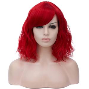 BERON 14 Inches Red Wig Womens Red Curly Wig with Bangs Red Wig for Women Halloween Cosplay Wig for Daily Use Synthetic Wigs (Red)
