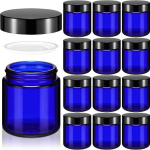 Norme 12 Pcs 4 oz Glass Jars with Lids Leakproof Round Airtight Empty Cosmetic Jars with Inner Liners Lid for Storing Lotions Powder Ointments Candle Making Tins (Blue,Black)